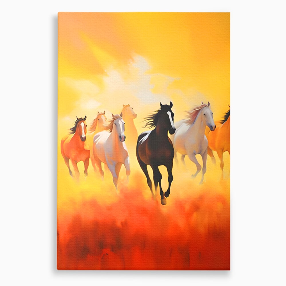 Tablou canvas cu pictura cu cai in galop, fara rama, pe sasiu de lemn